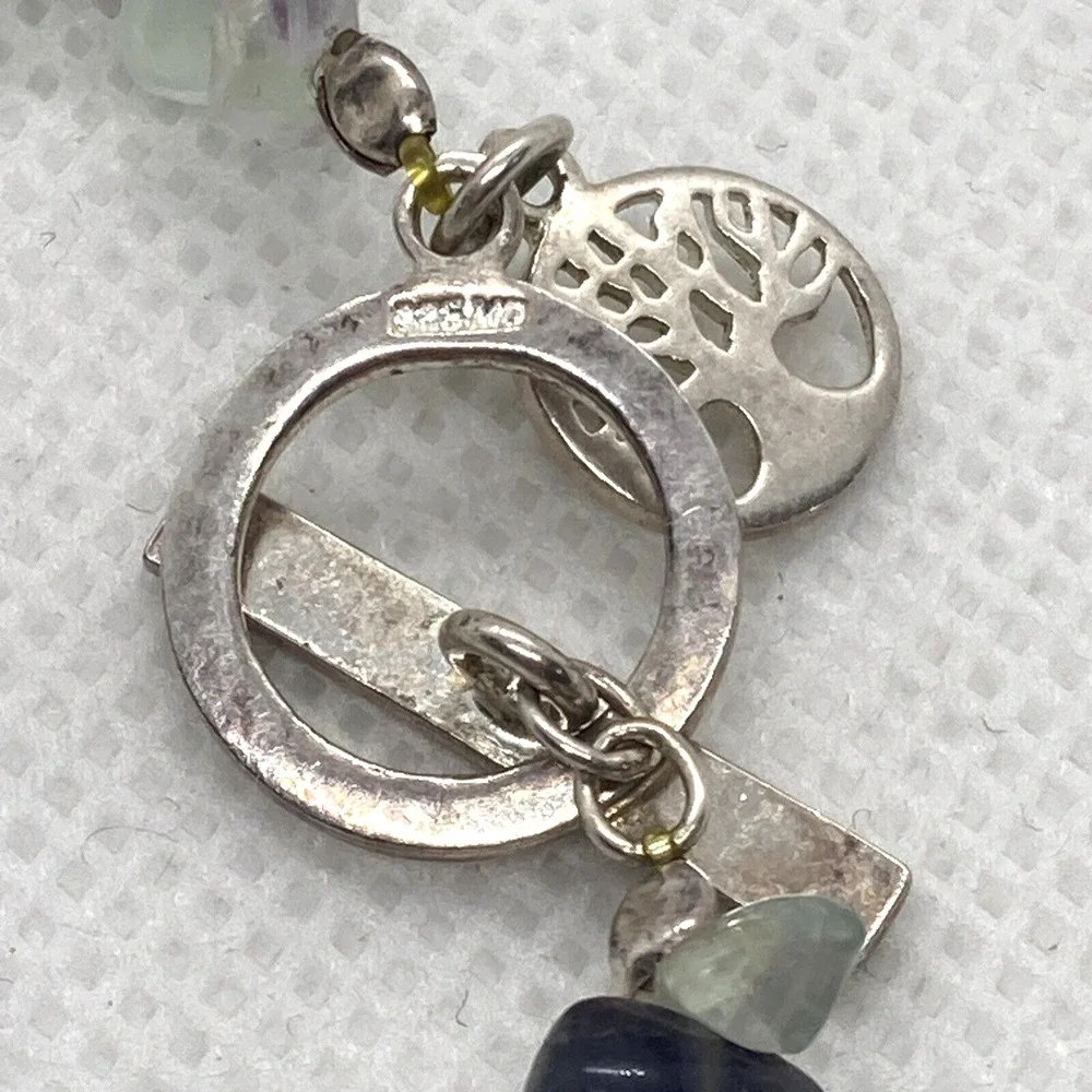 Fluorite Chip Stone 34'' Necklace & Matching 7.5'' Bracelet Set Sterling‎ Silver